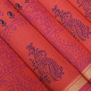 Hand block printed south cotton saree