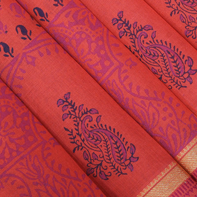 Hand block printed south cotton saree