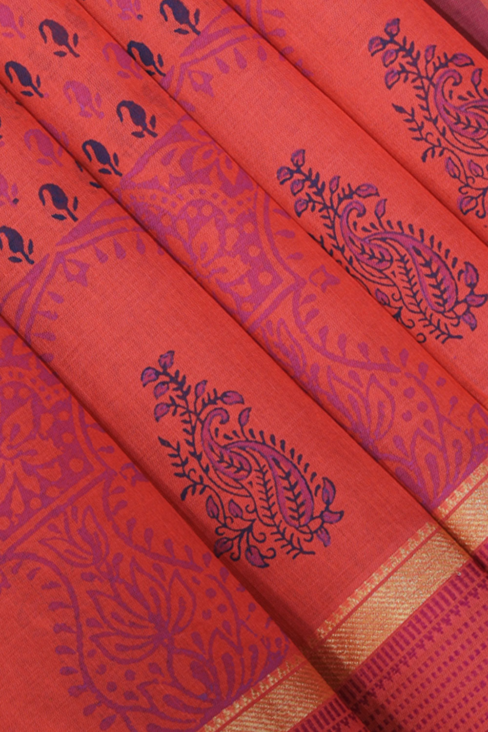 Hand block printed south cotton saree