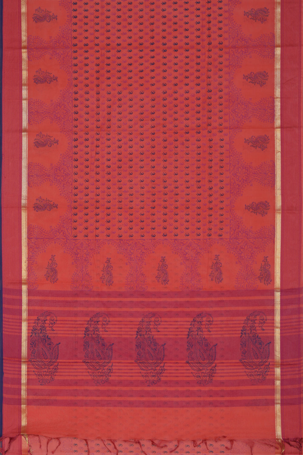 Hand block printed south cotton saree