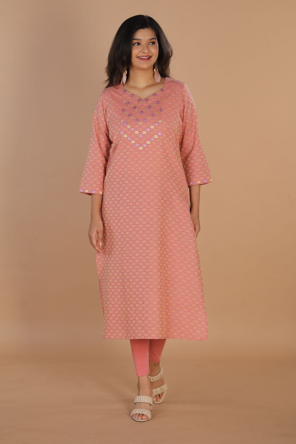 Geometric embroidered long kurti