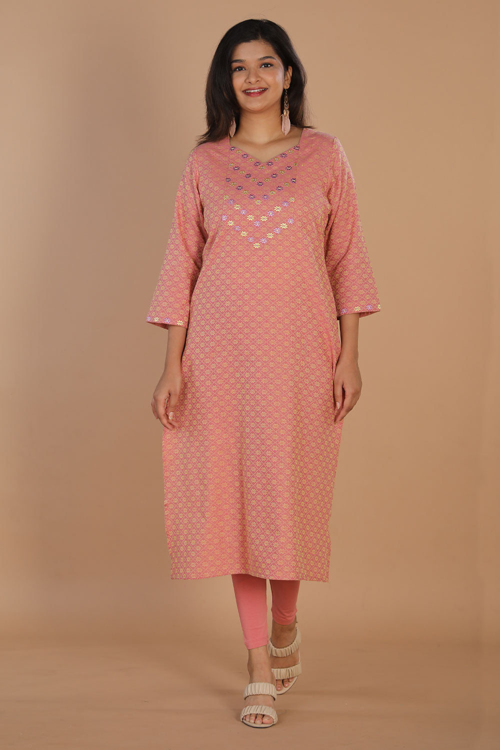 Geometric embroidered long kurti
