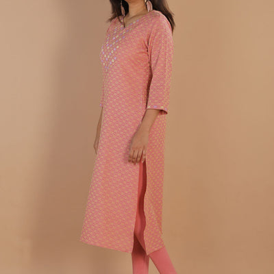 Geometric embroidered long kurti