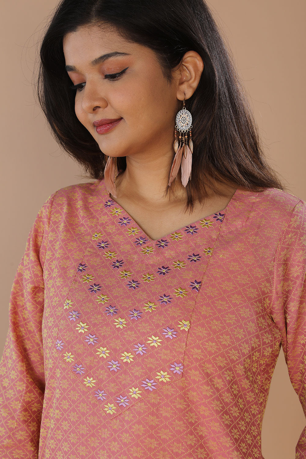 Geometric embroidered long kurti