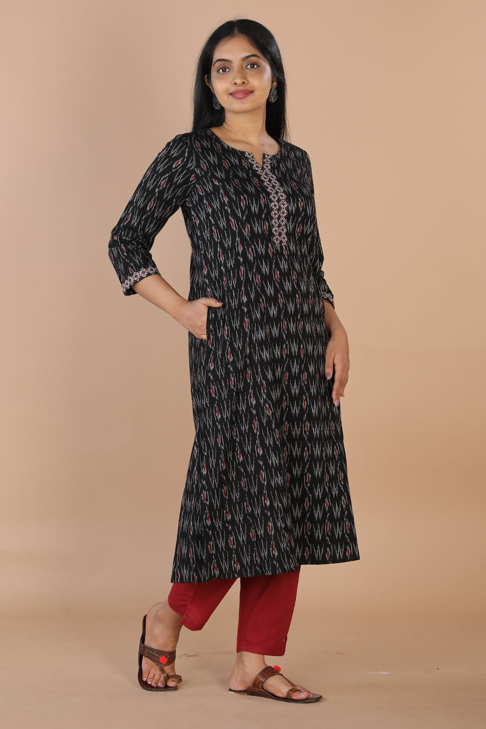 Embroidered Pochampally Ikat kurti