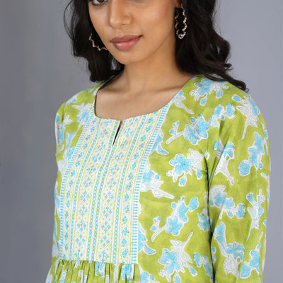Handblock printed embroidered  kurti