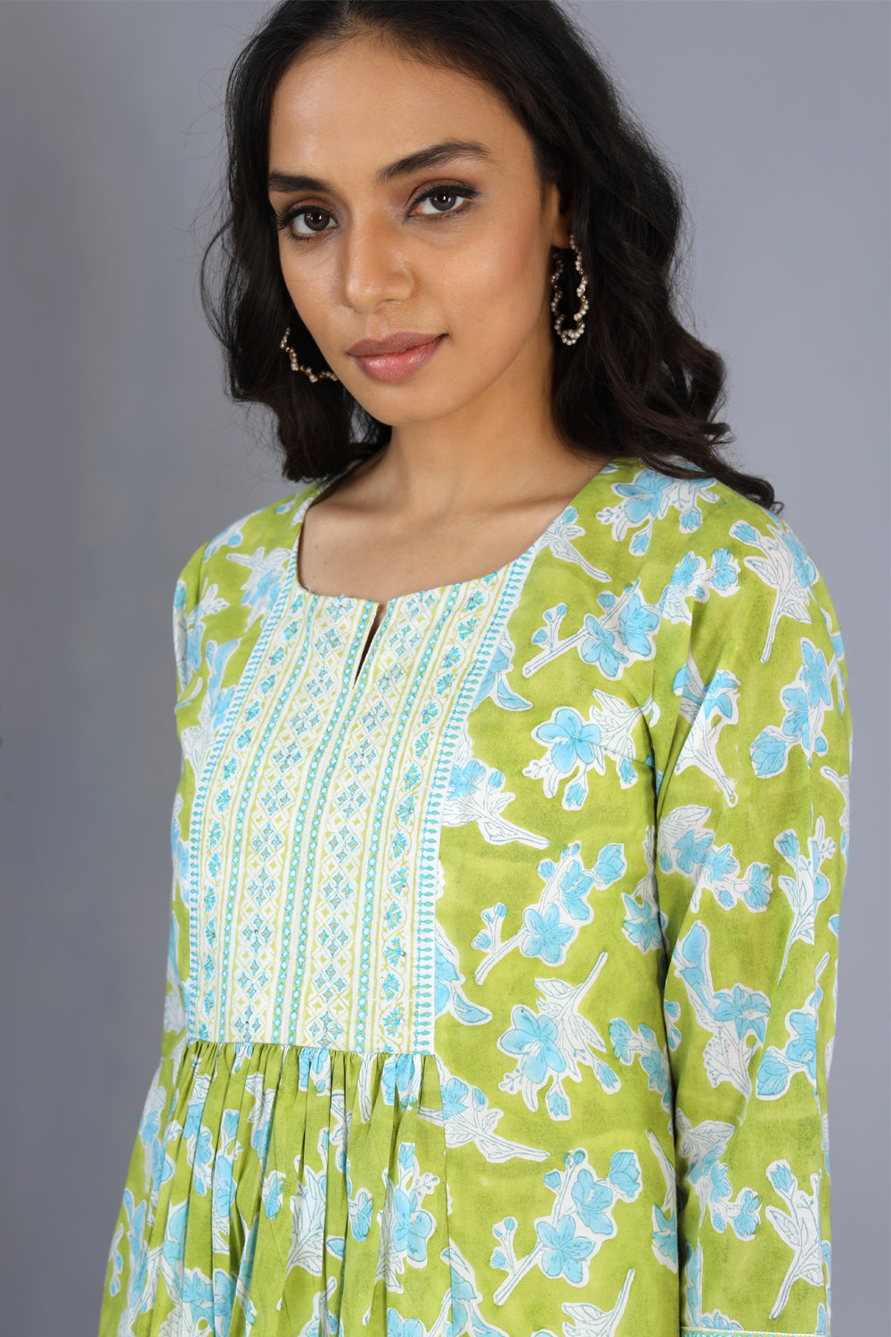 Handblock printed embroidered  kurti