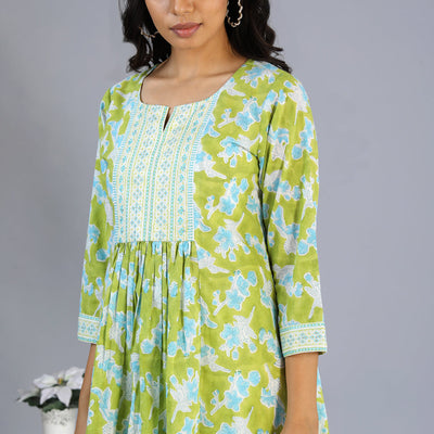 Handblock printed embroidered  kurti
