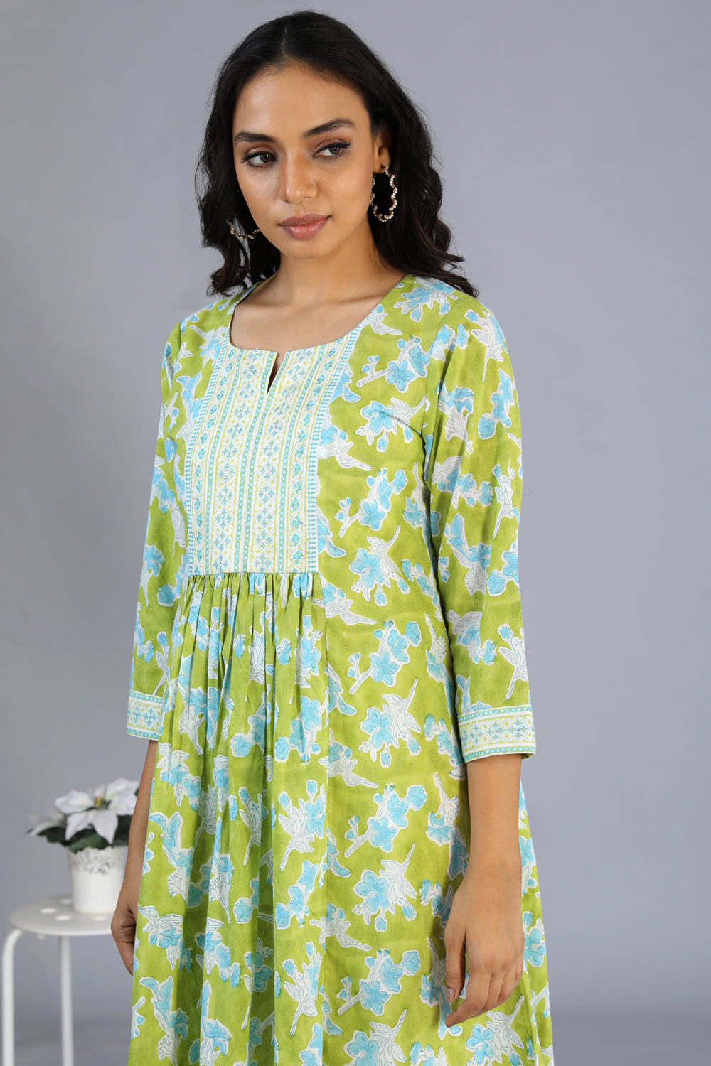 Handblock printed embroidered  kurti