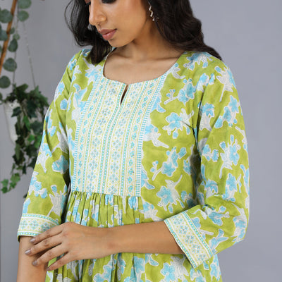 Handblock printed embroidered  kurti