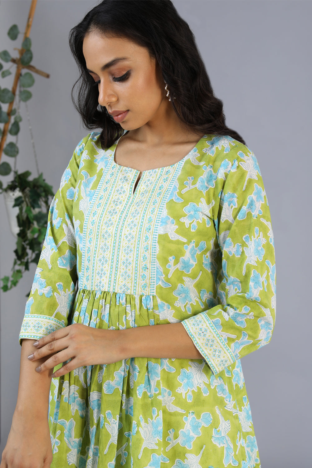 Handblock printed embroidered  kurti