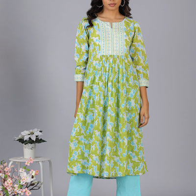 Handblock printed embroidered  kurti