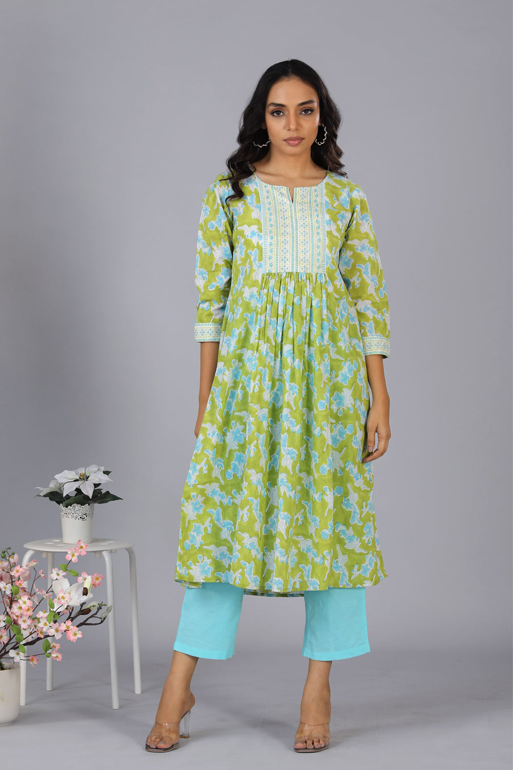 Handblock printed embroidered  kurti