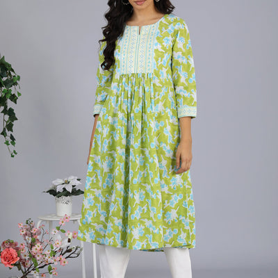 Handblock printed embroidered  kurti