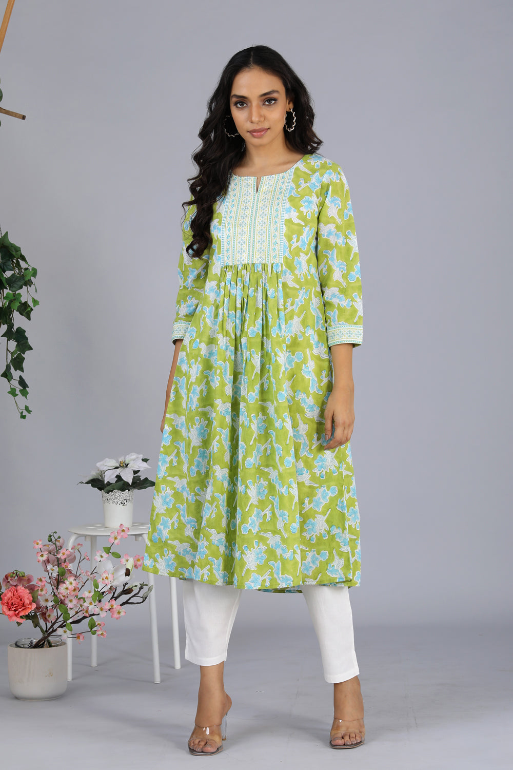 Handblock printed embroidered  kurti