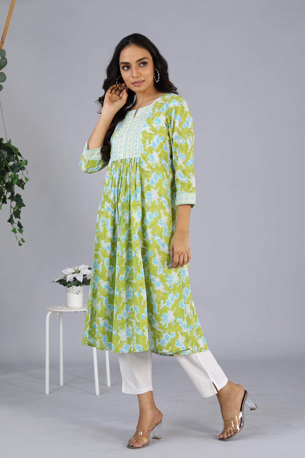 Handblock printed embroidered  kurti