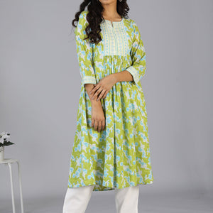 Handblock printed embroidered  kurti