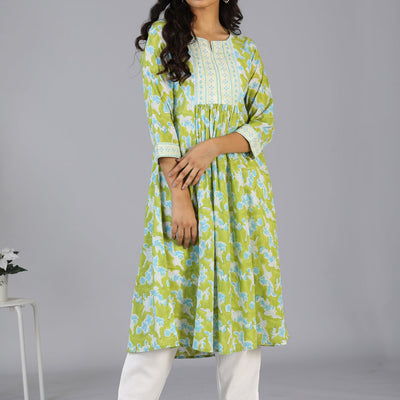 Handblock printed embroidered  kurti