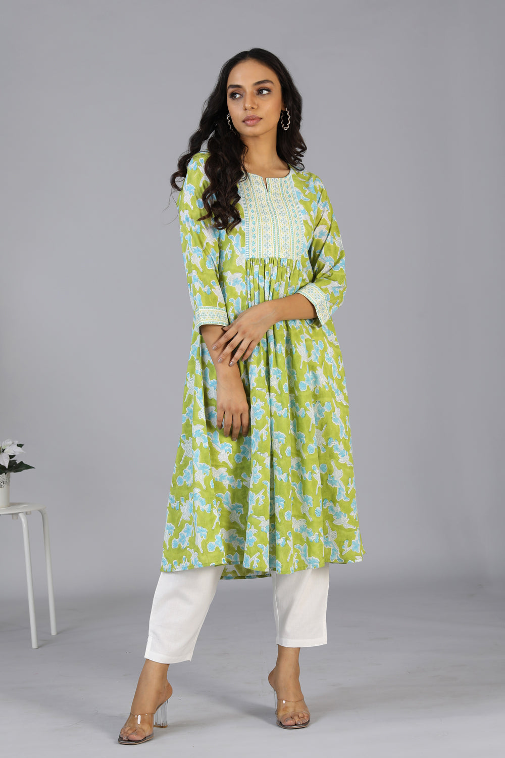 Handblock printed embroidered  kurti