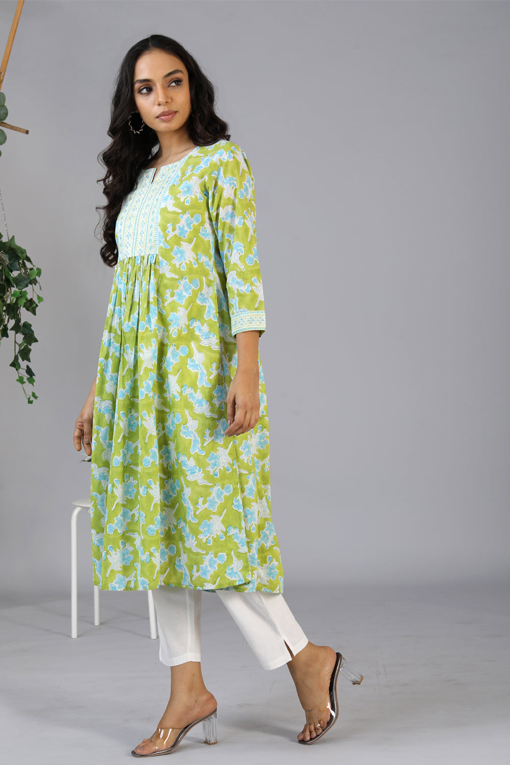 Handblock printed embroidered  kurti