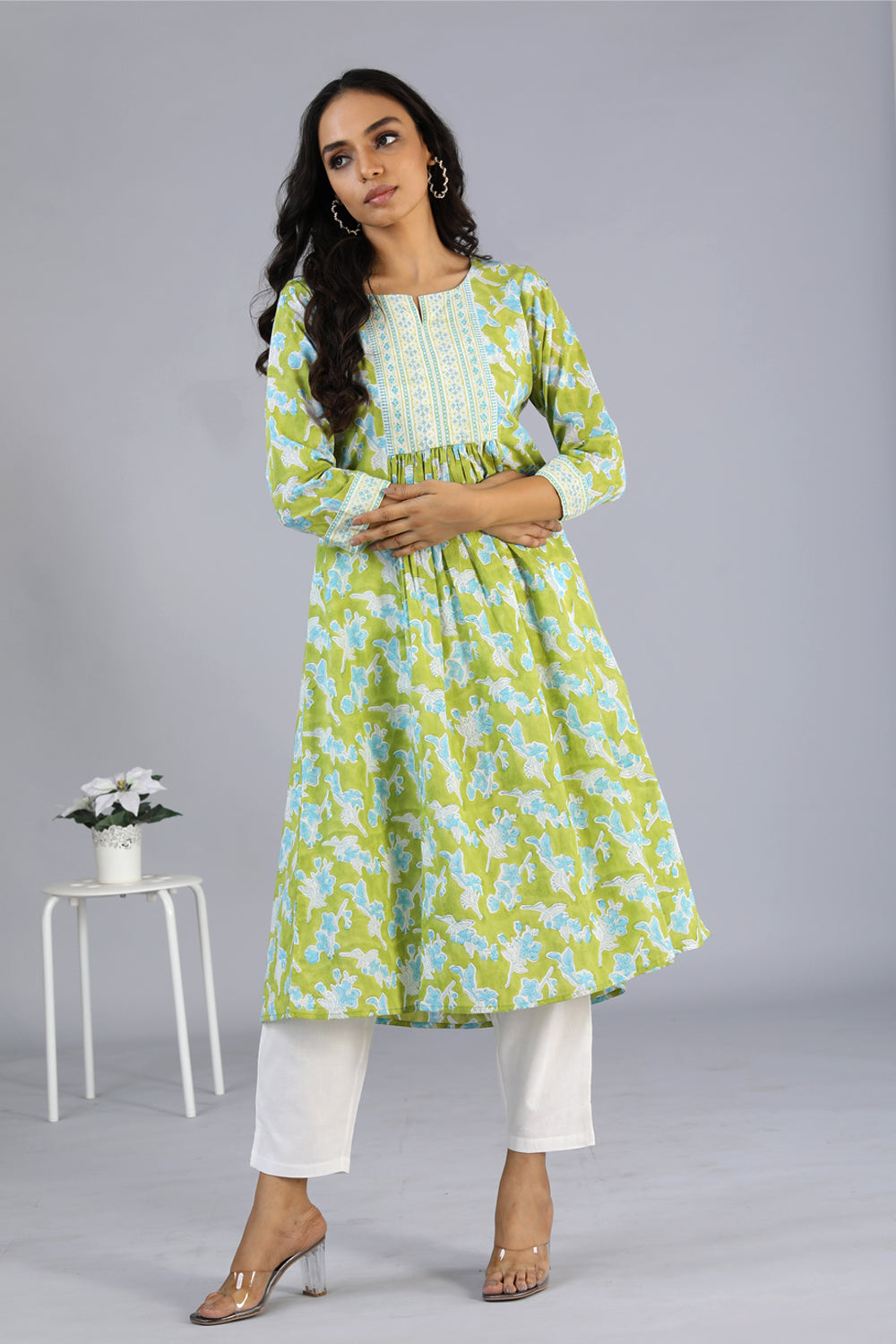 Handblock printed embroidered  kurti