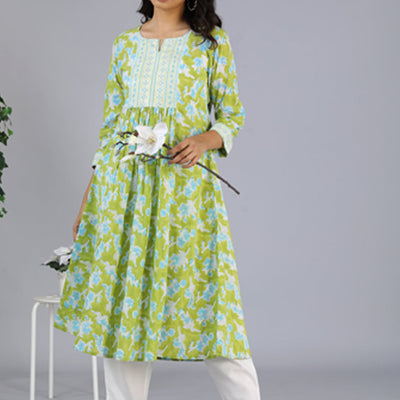 Handblock printed embroidered  kurti