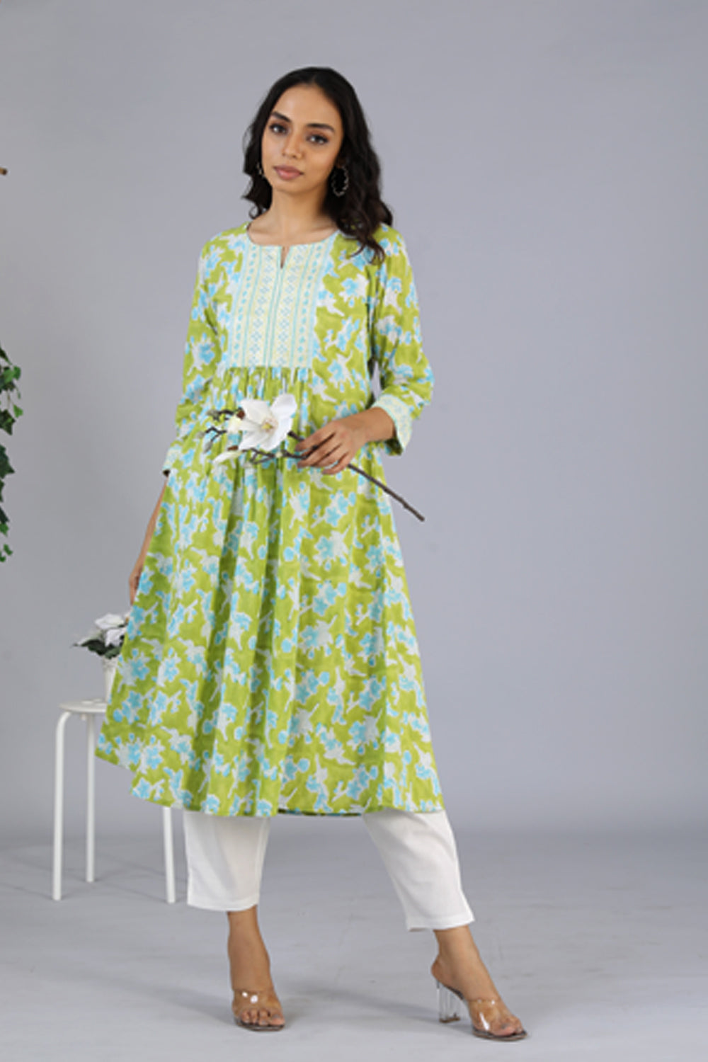 Handblock printed embroidered  kurti