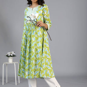 Handblock printed embroidered  kurti
