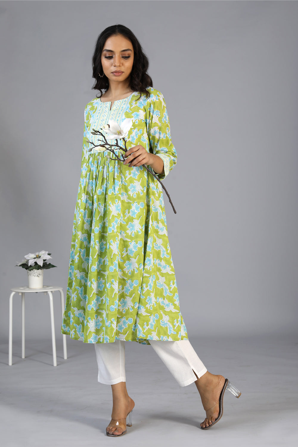Handblock printed embroidered  kurti
