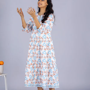 Handblock printed cotton tiered dress