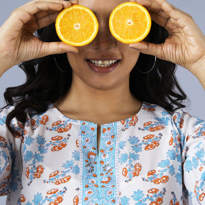 Handblock printed cotton tiered dress