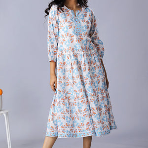 Handblock printed cotton tiered dress