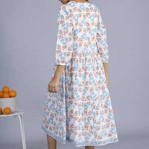 Handblock printed cotton tiered dress