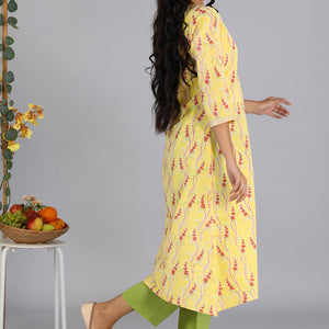 Handblock printed yellow kurti