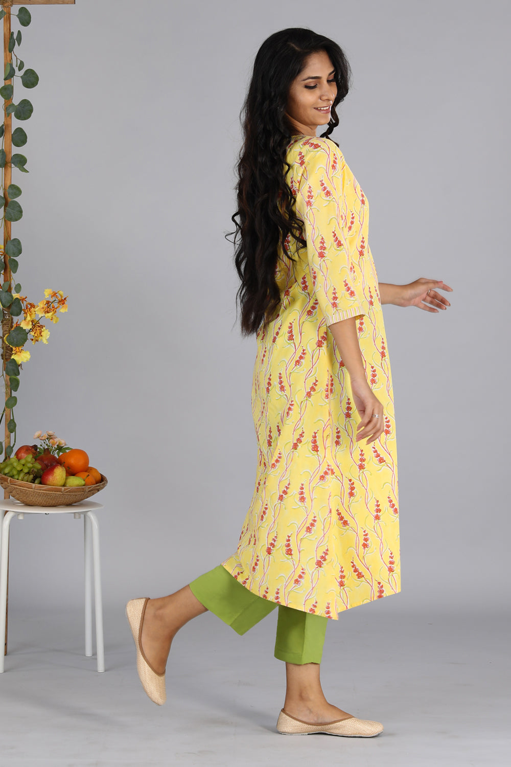 Handblock printed yellow kurti