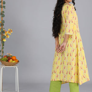 Handblock printed yellow kurti
