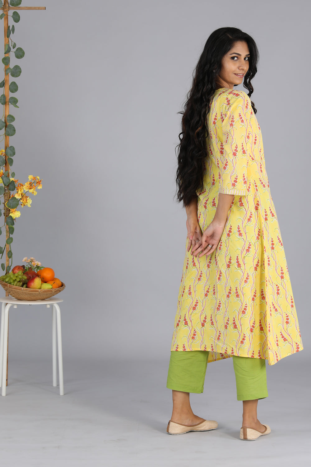 Handblock printed yellow kurti