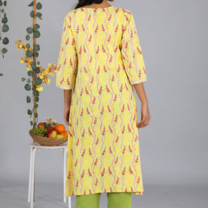 Handblock printed yellow kurti