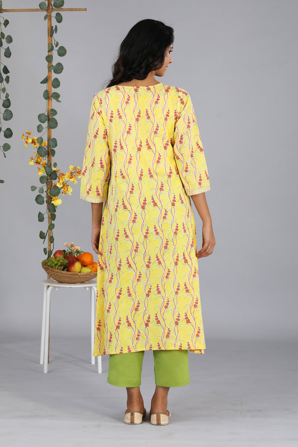 Handblock printed yellow kurti