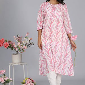 Handblock printed cotton A-line kurti