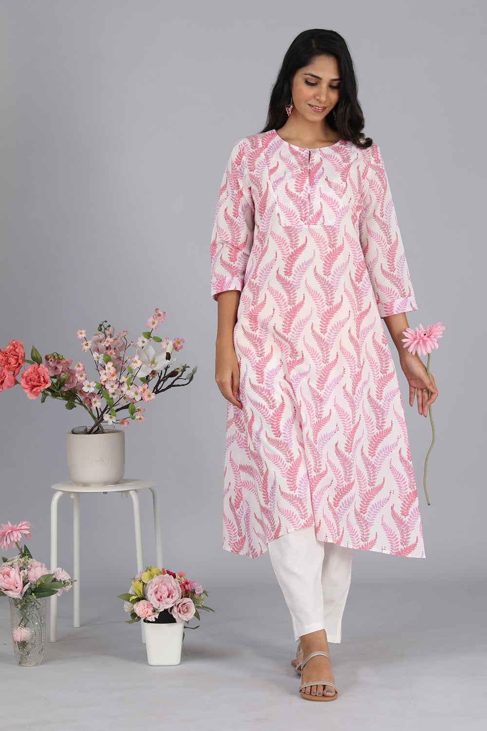 Handblock printed cotton A-line kurti