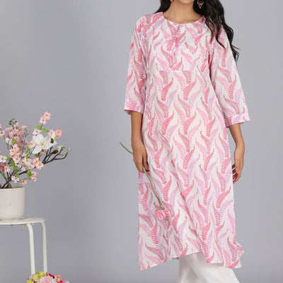 Handblock printed cotton A-line kurti