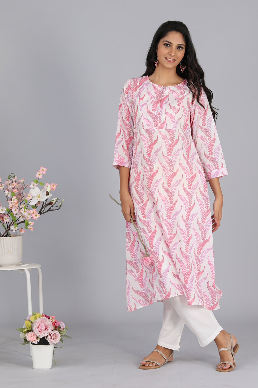 Handblock printed cotton A-line kurti