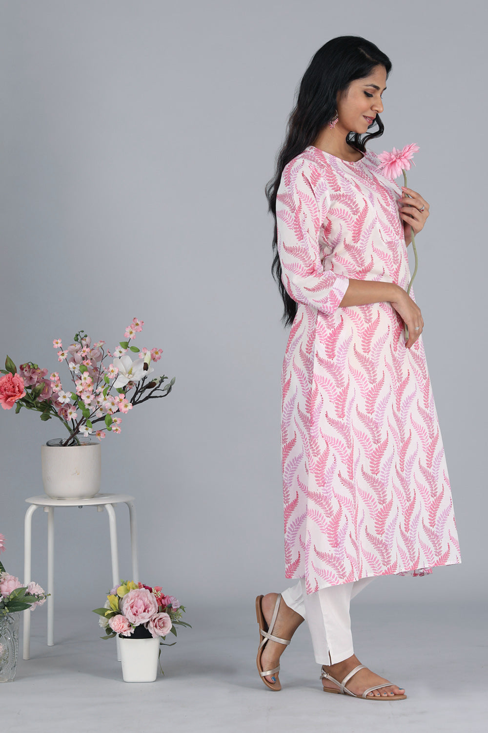 Handblock printed cotton A-line kurti