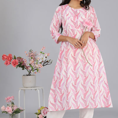 Handblock printed cotton A-line kurti
