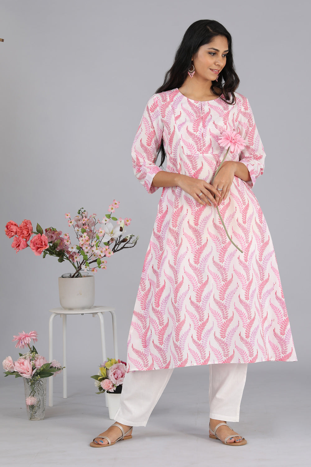Handblock printed cotton A-line kurti