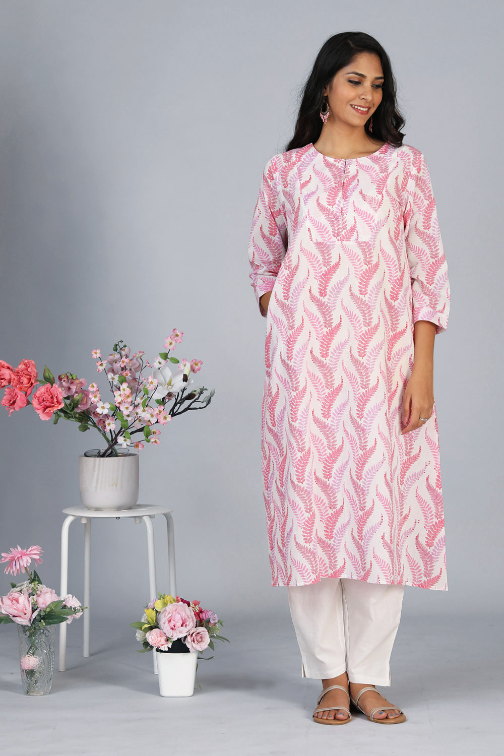 Handblock printed cotton A-line kurti