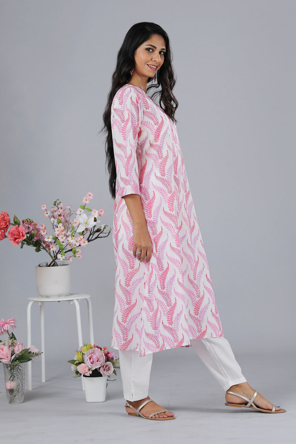 Handblock printed cotton A-line kurti