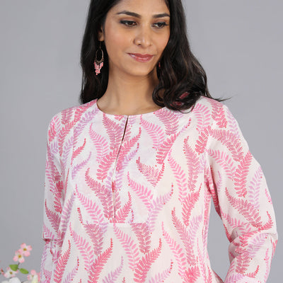 Handblock printed cotton A-line kurti