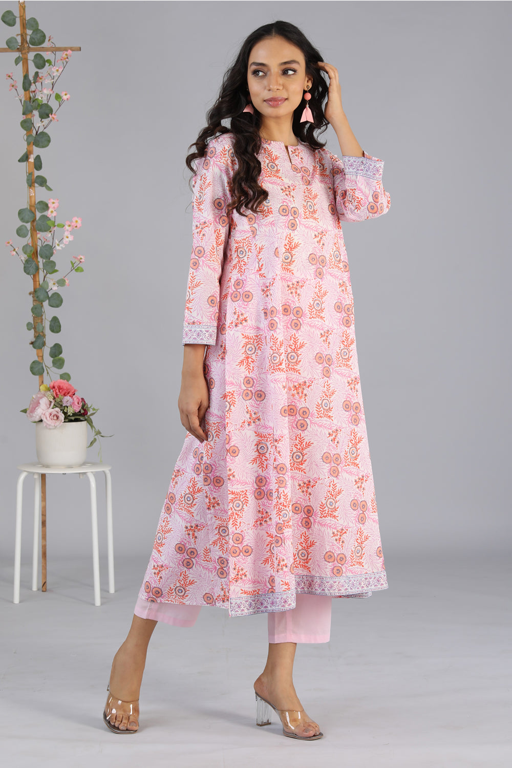 Hand block printed paneled kurti